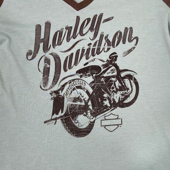 Harley-Davidson Tee Womens Size L Blue Gray Brookvale Australia Raglan Biker - Picture 2 of 8
